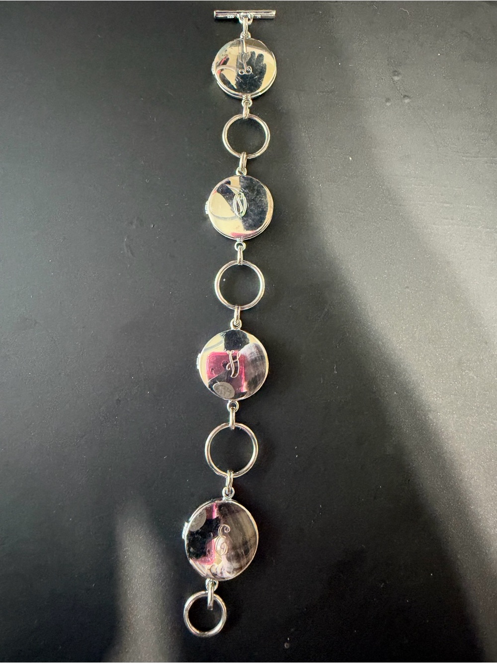 Sterling Silver 925 Round Disc Link Toggle Bracelet Signed 7 in 30.65 grams